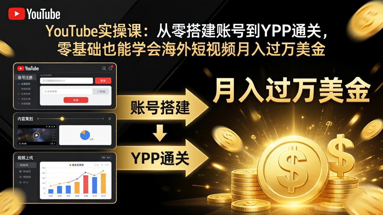 YouTube实操课：从零搭建账号到YPP通关，零基础也能学会海外短视频月入过万美金-紫橙网创项目网