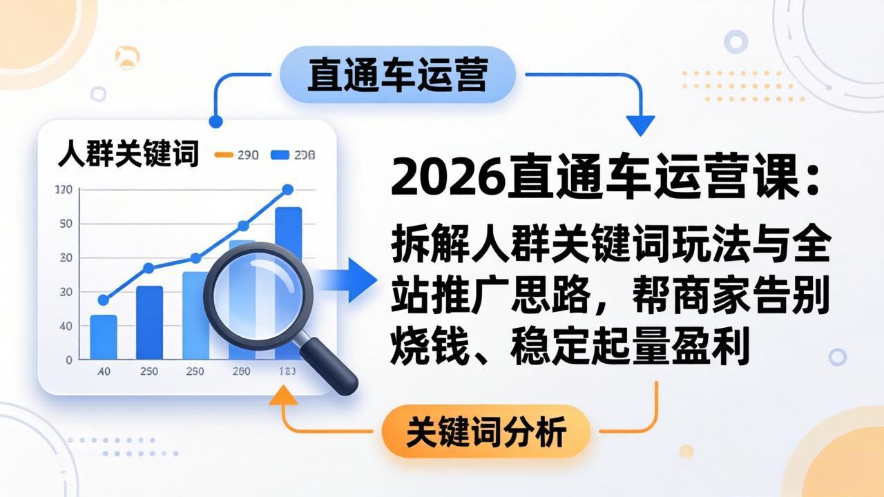 2026直通车运营课：拆解人群关键词玩法与全站推广思路，帮商家告别烧钱、稳定起量盈利-紫橙网创项目网