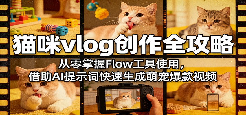 猫咪vlog创作全攻略：从零掌握Flow工具使用，借助AI提示词快速生成萌宠爆款视频-紫橙网创项目网