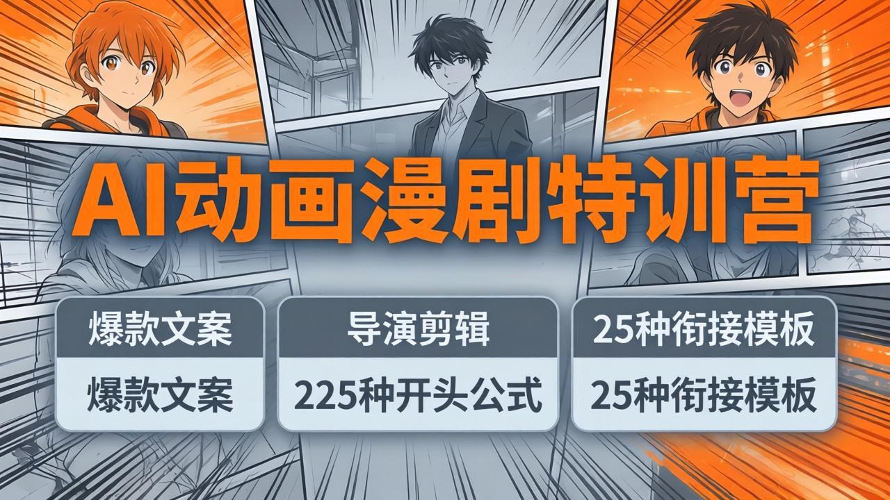 AI动画漫剧特训营：爆款文案+导演剪辑：225种开头公式+25种衔接模板，两小时剪电影级大片-紫橙网创项目网