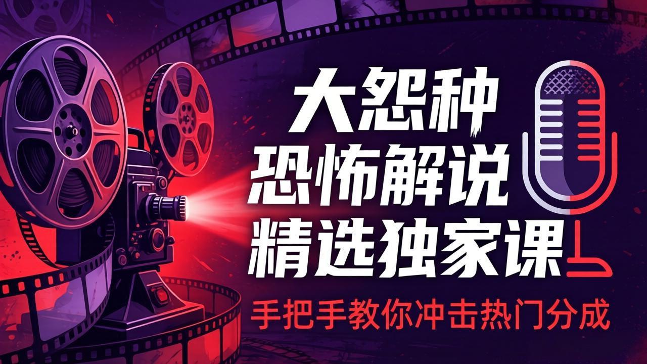 大怨种恐怖解说精选独家课：电影下载+文案配音+片头封面，手把手教你冲击热门分成-紫橙网创项目网