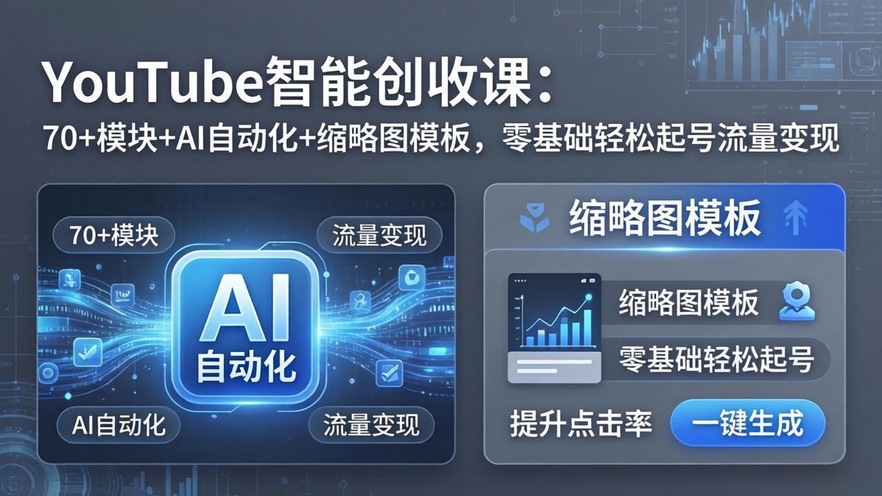 YouTube智能创收课：70+模块+AI自动化+缩略图模板，零基础轻松起号流量变现-紫橙网创项目网