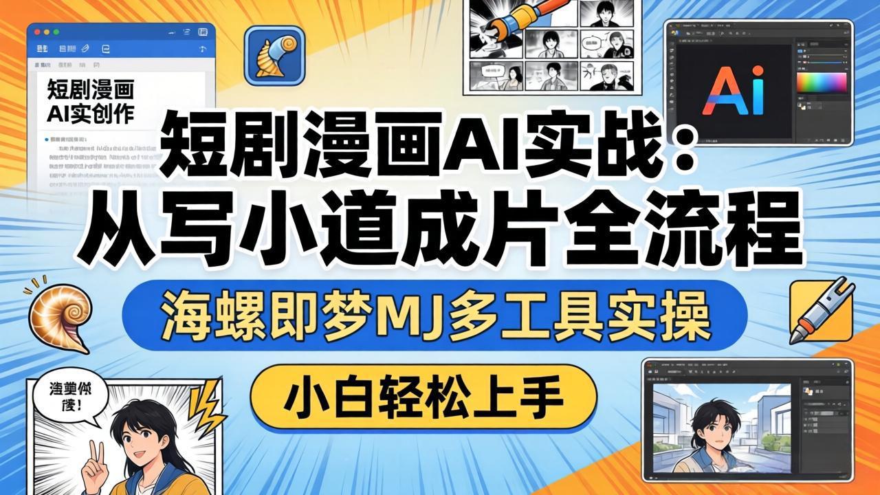 短剧漫画AI实战：从写小说到成片全流程，海螺即梦MJ多工具实操，小白轻松上手-紫橙网创项目网