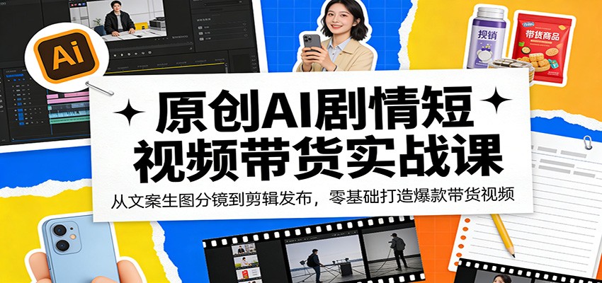 原创AI剧情短视频带货实战课：从文案生图分镜到剪辑发布，零基础打造爆款带货视频-紫橙网创项目网
