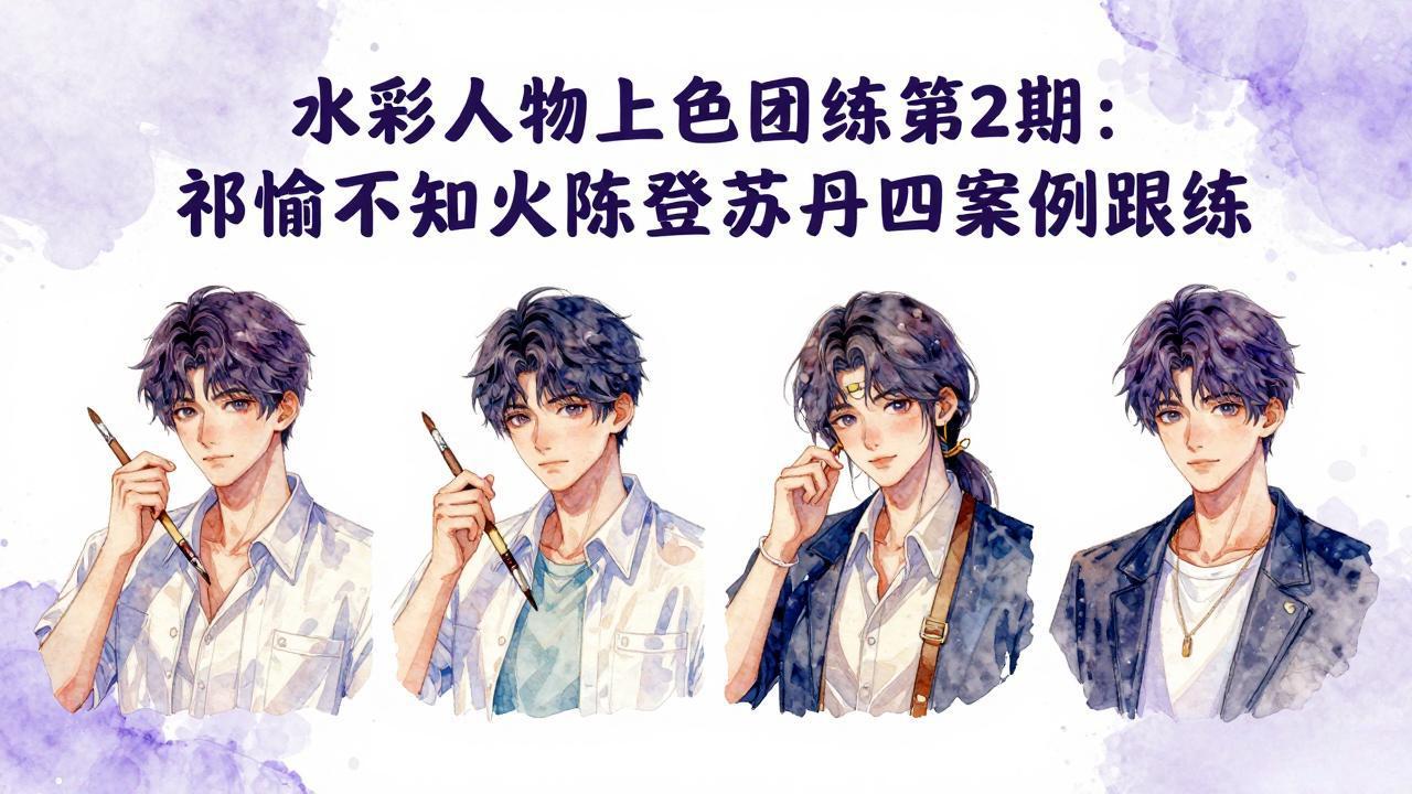 水彩人物上色团练第2期：祁煜不知火陈登苏丹四案例跟练，手把手提升绘画能力-紫橙网创项目网