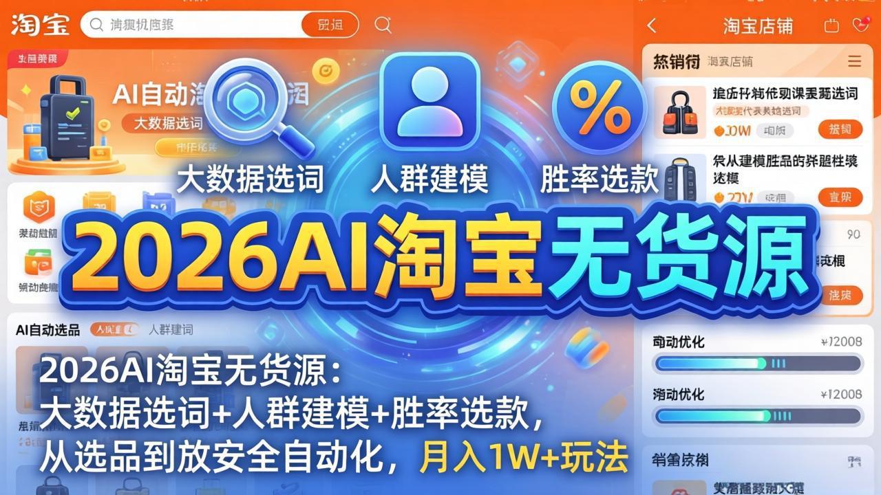 2026AI淘宝无货源-4月更新：大数据选词+人群建模+胜率选款，从选品到放大全自动化，月入1W+玩法-紫橙网创项目网