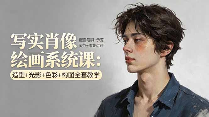 写实肖像绘画系统课：造型+光影+色彩+构图全套教学，配套笔刷+示范+作业点评-紫橙网创项目网