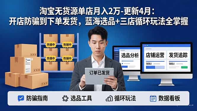 淘宝无货源单店月入2万-更新4月:开店防骗到下单发货,蓝海选品+三店循环玩法全掌握-紫橙网创项目网
