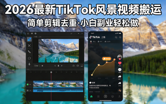 2026最新TikTok风景视频搬运简单剪辑去重小白副业月入 8000-紫橙网创项目网