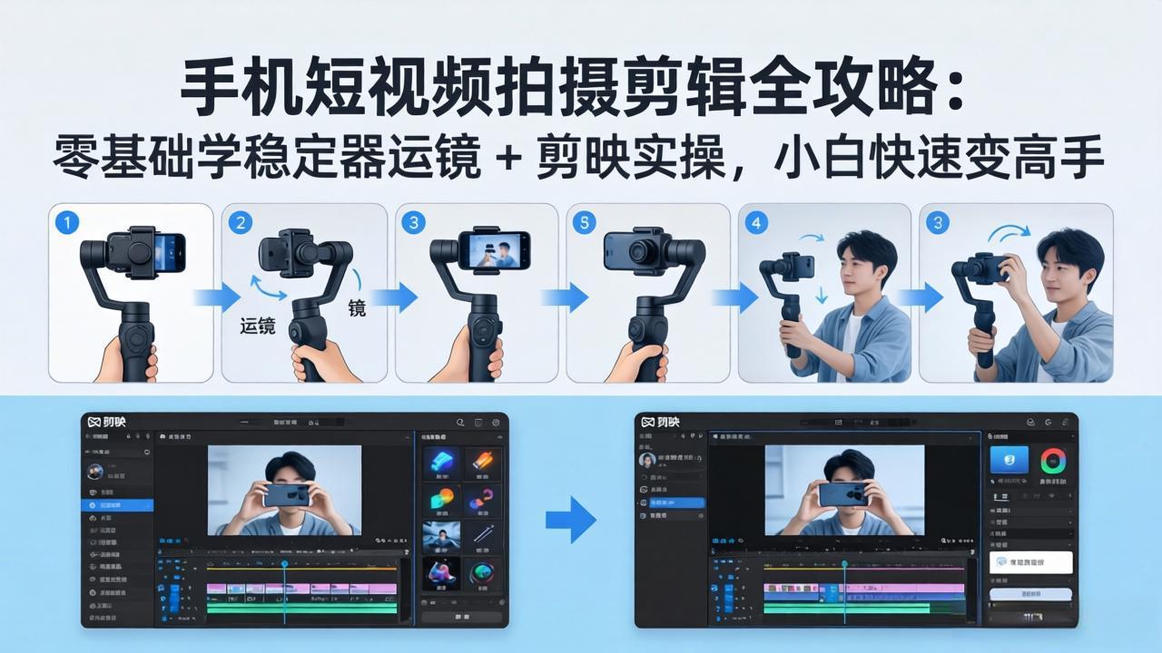 手机短视频拍摄剪辑全攻略：零基础学稳定器运镜 + 剪映实操，小白快速变高手-紫橙网创项目网