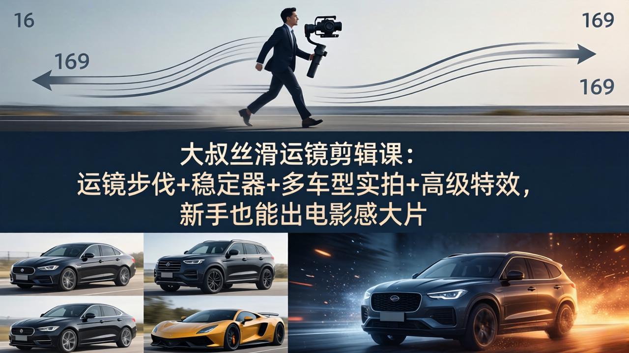 大叔丝滑运镜剪辑课：运镜步伐+稳定器+多车型实拍+高级特效，新手也能出电影感大片-紫橙网创项目网