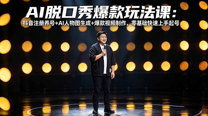 AI脱口秀爆款玩法课:抖音注册养号+AI人物图生成+爆款视频制作,零基础快速上手起号-紫橙网创项目网