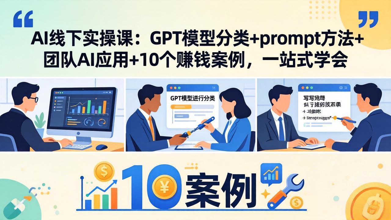 AI线下实操课:GPT模型分类+prompt方法+团队AI应用+10个赚钱案例,一站式学会-紫橙网创项目网