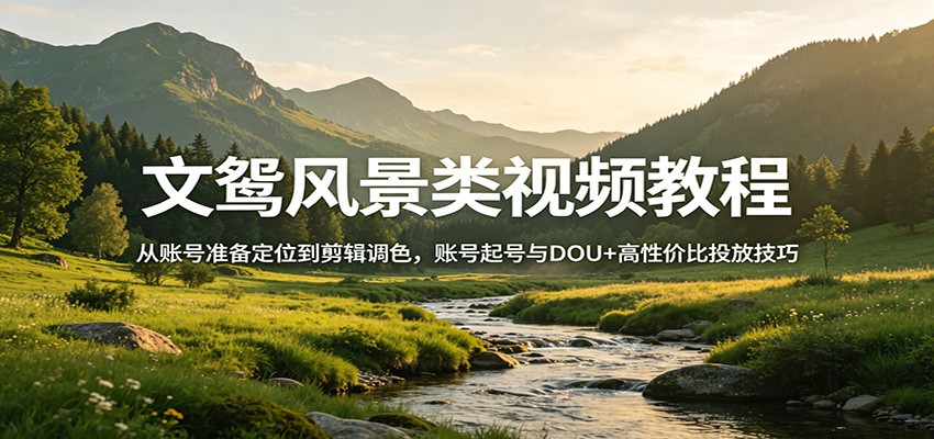 文鸳风景类视频教程：从账号准备定位到剪辑调色，账号起号与DOU+高性价比投放技巧-紫橙网创项目网