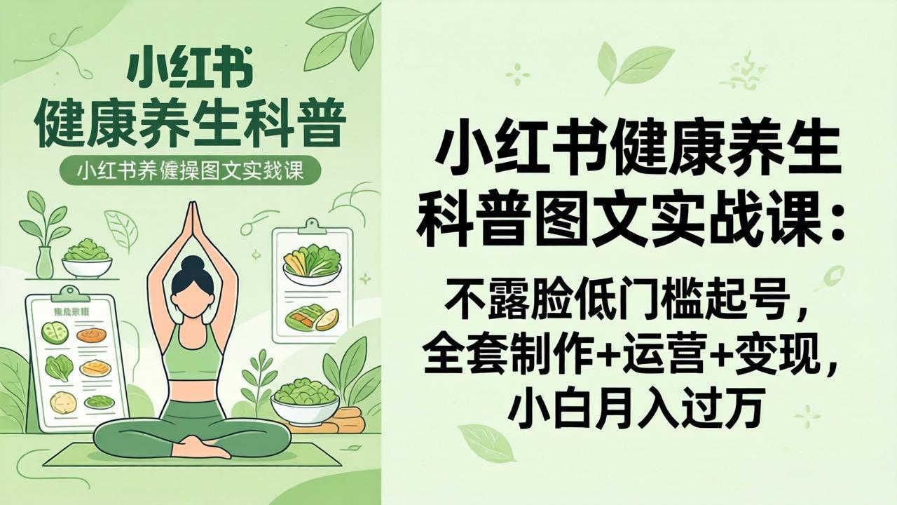 2026小红书健康养生科普图文实战课:不露脸低门槛起号,全套制作+运营+变现,小白月入过万-紫橙网创项目网