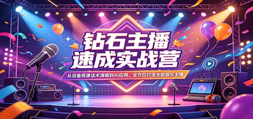钻石主播速成实战营:从设备搭建话术演唱到AI应用,全方位打造全能娱乐主播-紫橙网创项目网