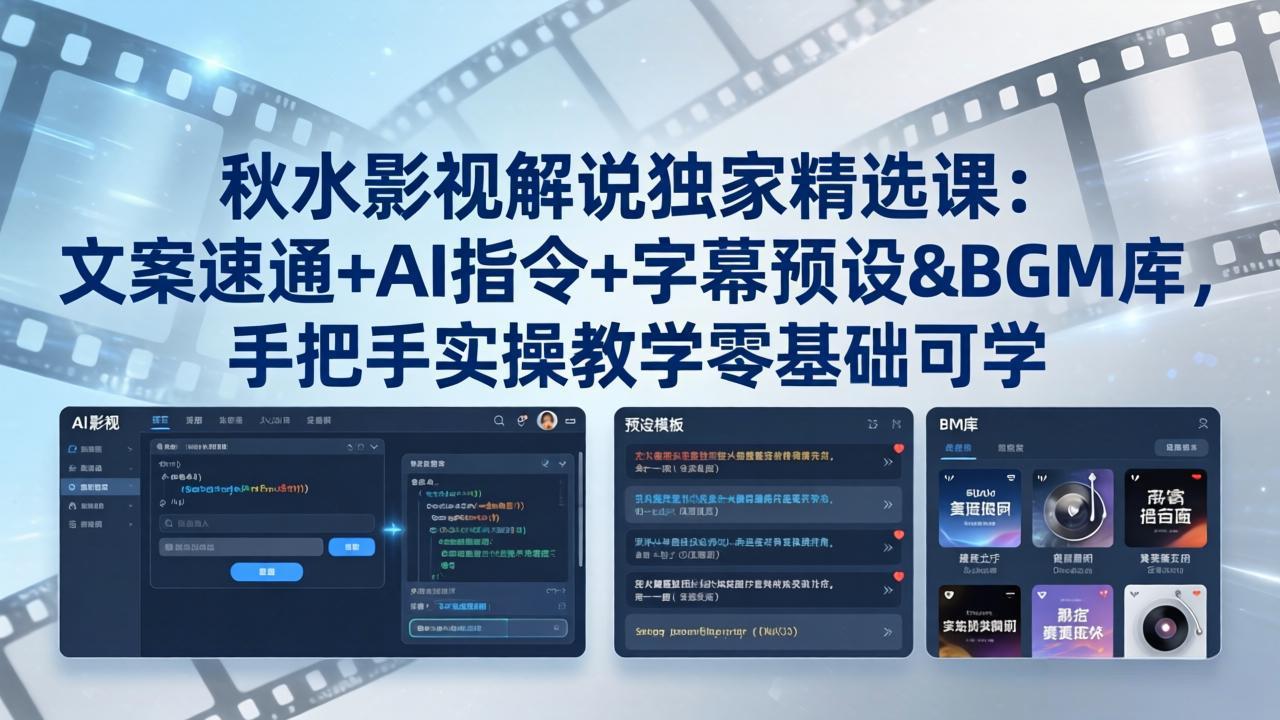 秋水影视解说独家精选课：文案速通+AI指令+字幕预设+BGM库，手把手实操教学零基础可学-紫橙网创项目网