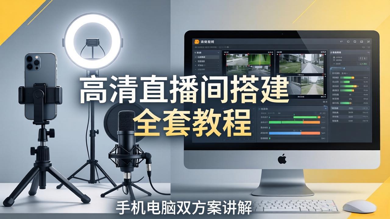 高清直播间搭建全套教程，手机电脑双方案讲解，设备选型调试多机位实操教学-紫橙网创项目网