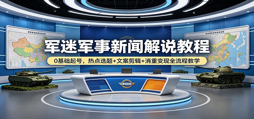 军迷军事新闻解说教程：0基础起号，热点选题+文案剪辑+消重变现全流程教学-紫橙网创项目网