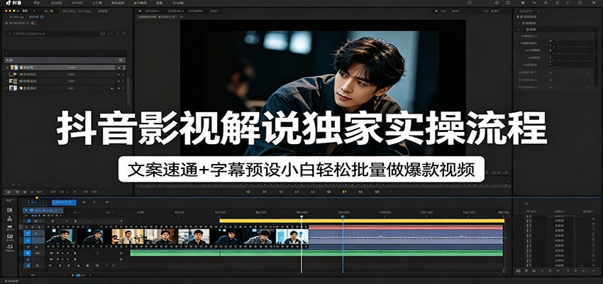 抖音影视解说独家实操流程，文案速通+字幕预设小白轻松批量做爆款视频-紫橙网创项目网