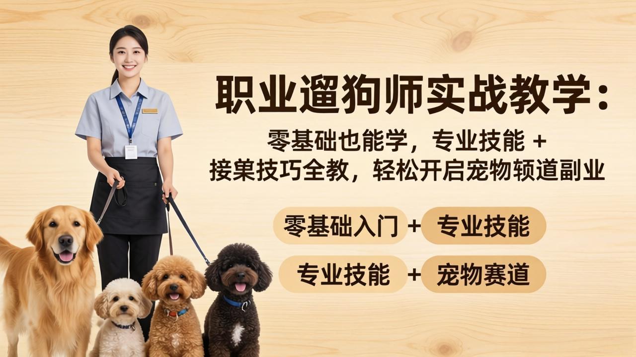 职业遛狗师实战教学：零基础也能学，专业技能 + 接单技巧全教，轻松开启宠物赛道副业-紫橙网创项目网
