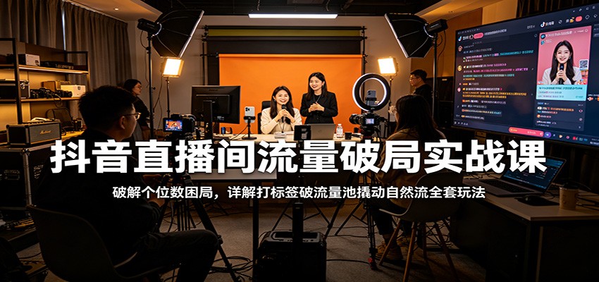 抖音直播间流量破局实战课：破解个位数困局，详解打标签破流量池撬动自然流全套玩法-紫橙网创项目网