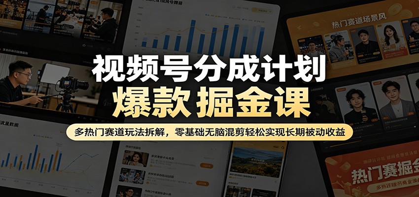 视频号分成计划爆款掘金课：多热门赛道玩法拆解，零基础无脑混剪轻松实现长期被动收益-紫橙网创项目网