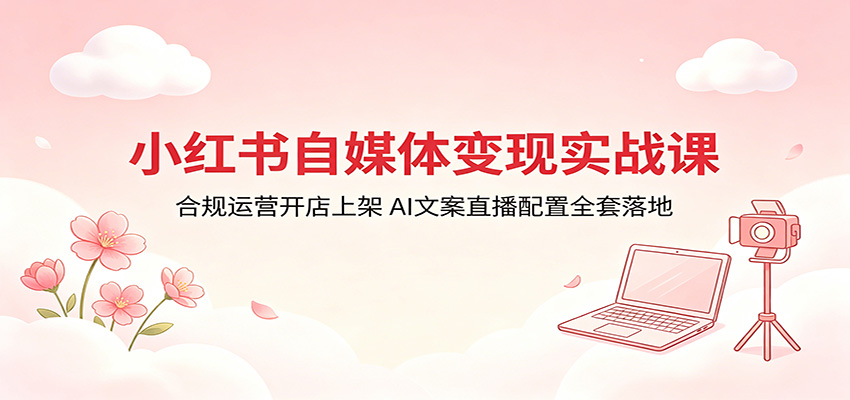小红书自媒体变现实战课:合规运营开店上架,AI文案直播配置全套落地-紫橙网创项目网