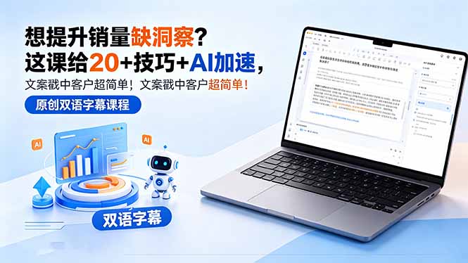想提升销量缺洞察?这课给 20 + 技巧 + AI 加速,文案戳中客户超简单!【原创双语字幕】-紫橙网创项目网