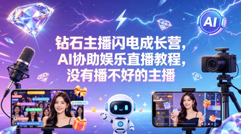 钻石主播闪电成长营,Al协助娱乐直播教程,没有播不好的主播-紫橙网创项目网