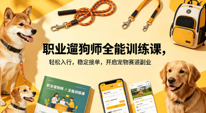 职业遛狗师全能训练课,轻松入行,稳定接单,开启宠物赛道副业-紫橙网创项目网