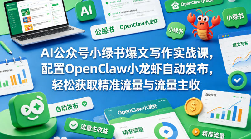 AI公众号小绿书爆文写作实战课,配置OpenClaw小龙虾自动发布,轻松获取精准流量与流量主收益-紫橙网创项目网