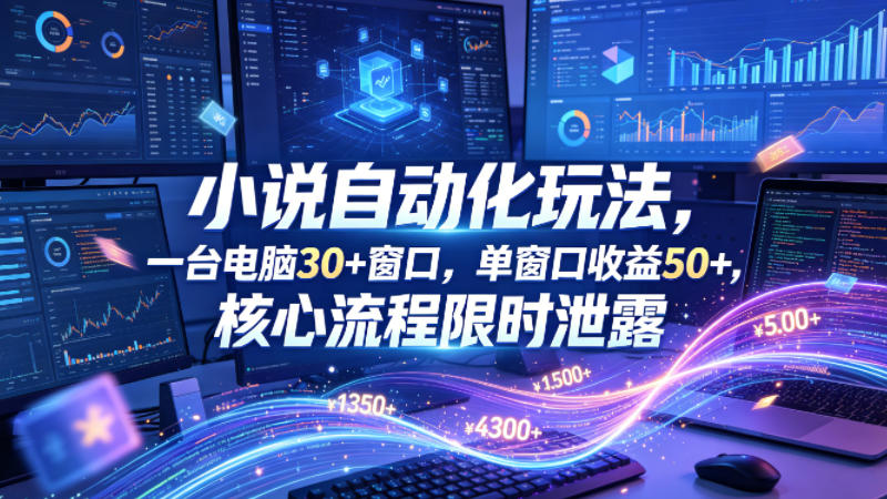 小说挂G自动化玩法，一台电脑30+窗口，单窗口收益50+，核心流程限时泄露-紫橙网创项目网