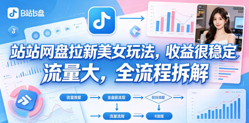B站网盘拉新美女玩法，收益很稳定，流量大，全流程拆解-紫橙网创项目网