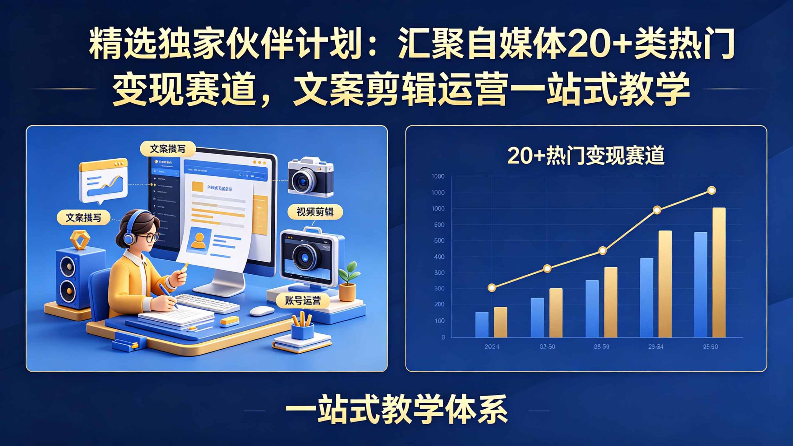 精选独家伙伴计划:汇聚自媒体20+类热门变现赛道,文案剪辑运营一站式教学-紫橙网创项目网