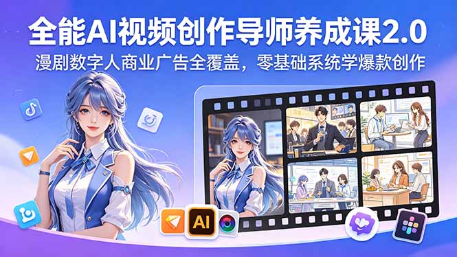 全能AI视频创作导师养成课2.0，漫剧数字人商业广告全覆盖，零基础系统学爆款创作-紫橙网创项目网