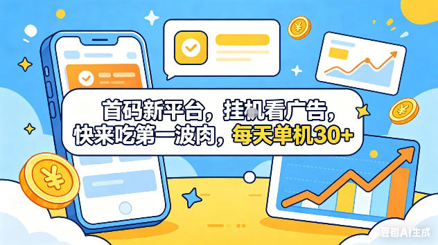 首码新平台,挂G自动看广告,快来吃第一波肉,每天单机30+,可矩阵放大-紫橙网创项目网