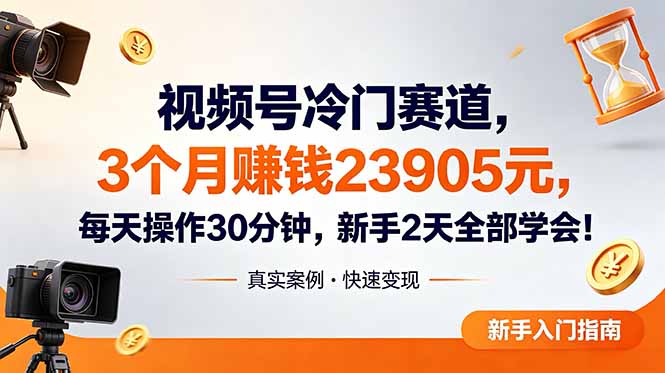 视频号冷门赛道,3个月变现23905元,新手2天学会 每天操作30分钟!-紫橙网创项目网