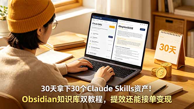 30天拿下30个Claude Skills资产！Obsidian知识库双教程，提效还能接单变现-紫橙网创项目网