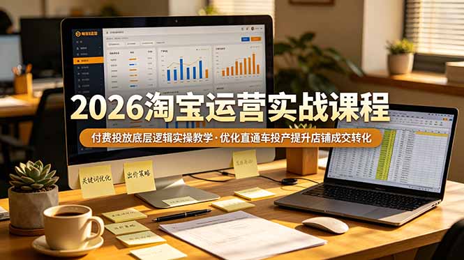 2026 淘宝运营实战课程,付费投放底层逻辑实操教学,优化直通车投产提升店铺成交转化-紫橙网创项目网