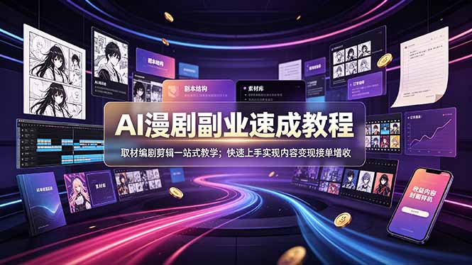 AI漫剧副业速成教程，取材编剧剪辑一站式教学；快速上手实现内容变现接单增收 - 中创网
