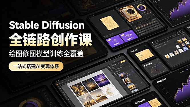 Stable Diffusion全链路创作课,绘图修图模型训练全覆盖,一站式搭建AI变现体系-紫橙网创项目网