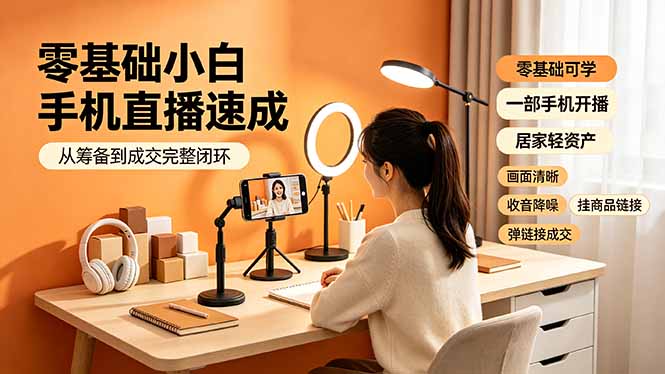 零基础小白手机直播速成,从筹备到成交完整闭环,适配苹果安卓系统,解决杂音卡顿留人难问题-紫橙网创项目网