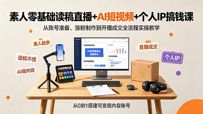 素人零基础读稿直播+AI短视频+个人IP搞钱课,从账号准备、涨粉制作到开播成交全流程实操教学-紫橙网创项目网