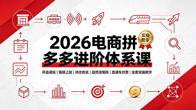 2026电商拼多多进阶体系课,开店避坑,链接上架,内功优化,自然流矩阵|直通车付费|全套实操教学-紫橙网创项目网