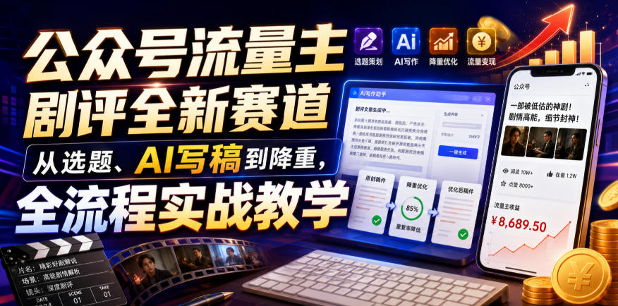 公众号流量主剧评全新赛道,从选题、AI写稿到降重,全流程实战教学-紫橙网创项目网