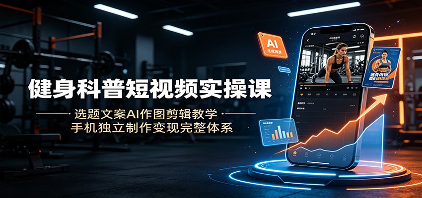 健身科普短视频实操课:选题文案AI作图剪辑教学,手机独立制作变现完整体系-紫橙网创项目网