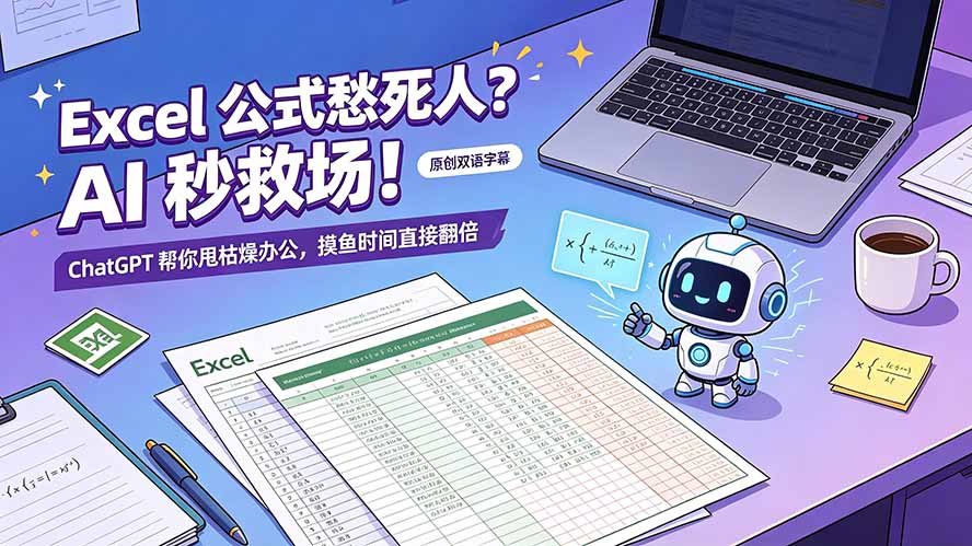 Excel 公式愁死人?AI 秒救场!ChatGPT 帮你甩枯燥办公,摸鱼时间直接翻倍【原创双语字幕】-紫橙网创项目网