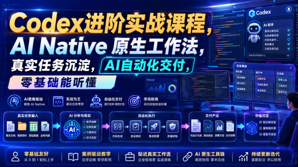 Codex进阶实战课|AI Native原生工作法,22节真实任务落地,从配置到AI自动化交付全链路教程-紫橙网创项目网