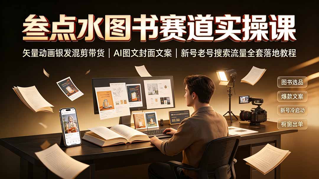 叁点水图书赛道实操课|矢量动画银发混剪带货,AI图文封面文案,新号老号搜索流量全套落地教程-紫橙网创项目网